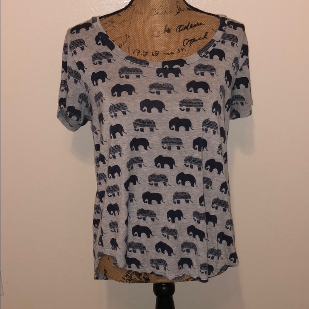 Annabelle Gray and Navy Elephant Print Top